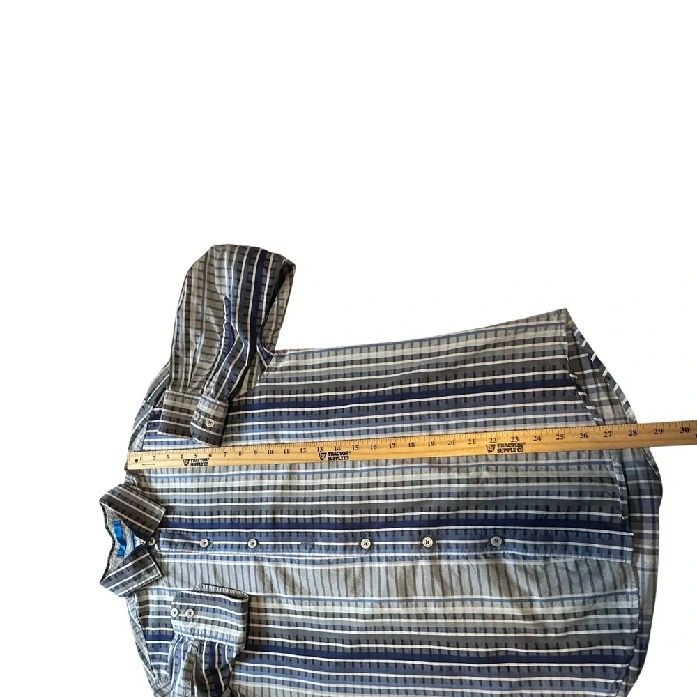 Tommy Bahama Button Down Mens L Blue Grey Excellent Pima Cotton Striped‎ Shirt